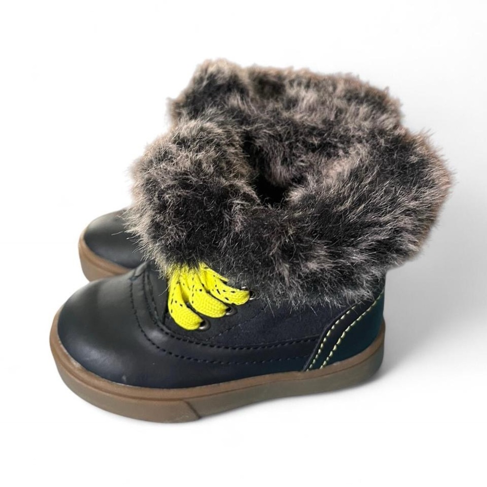 Cat &jack navy blue Kevin winter ankle boots Bright Yellow Laces and Faux Fur